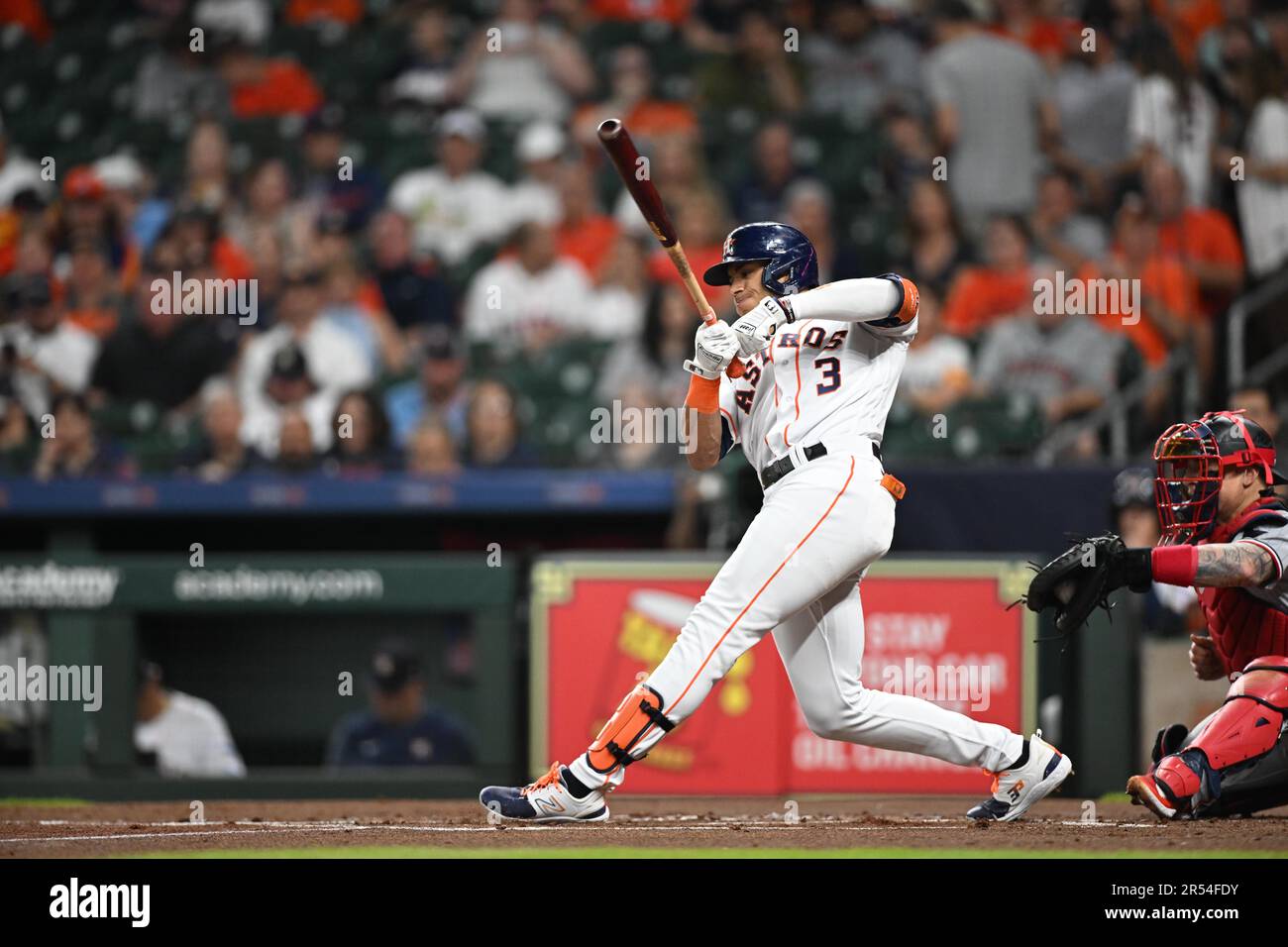 Houston Astros shortstop Jeremy Pena (3) batting in the bottom of the