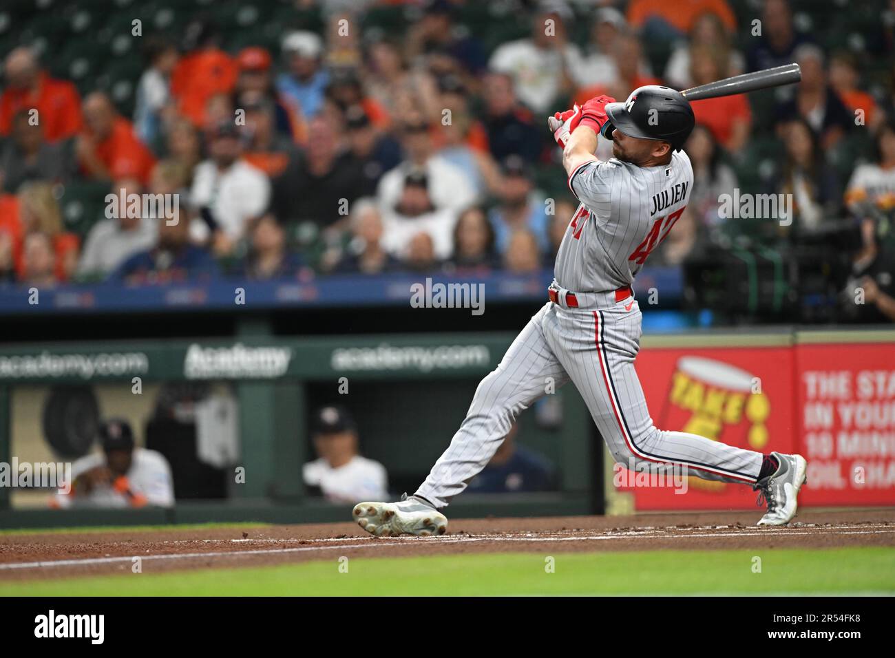 Minnesota Twins second baseman Edouard Julien (47) bats in the top of