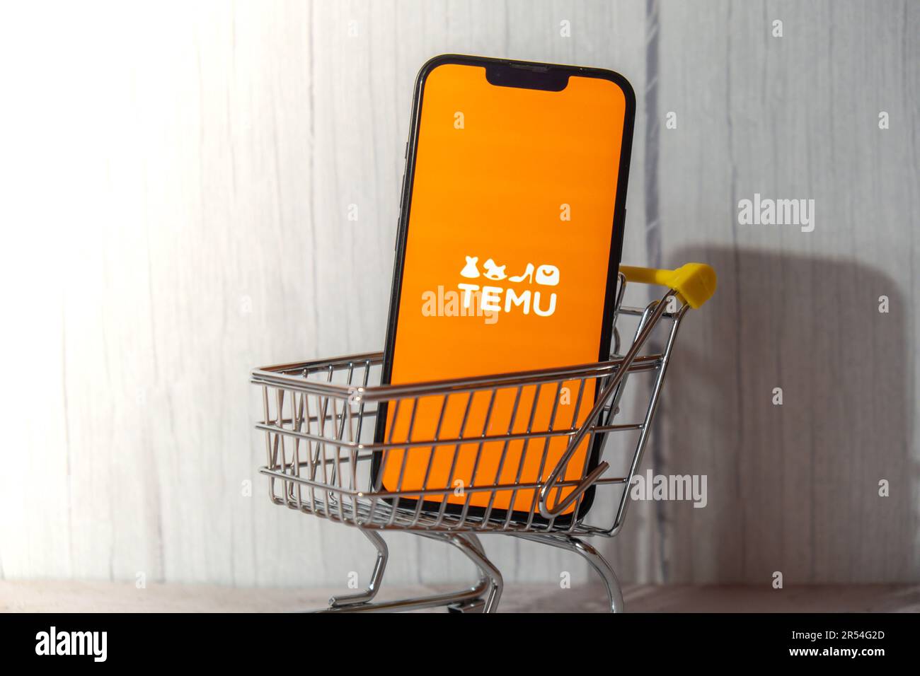 Gdansk, Poland March 2023 Temu app icon in screen of mobile phone