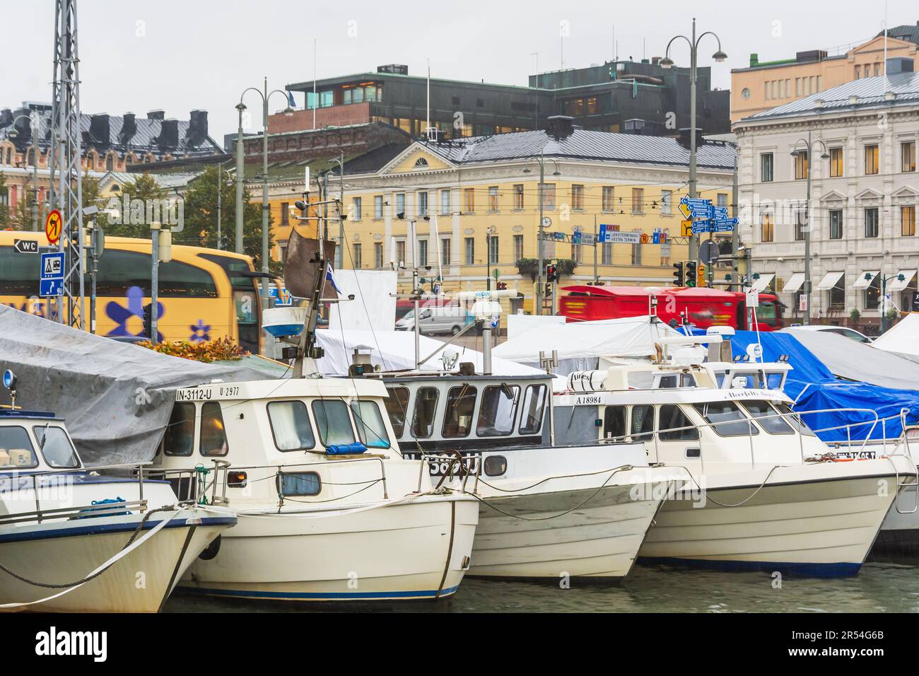 Motor boats at Baltic herring market in Helsinki Finland Stock Photo