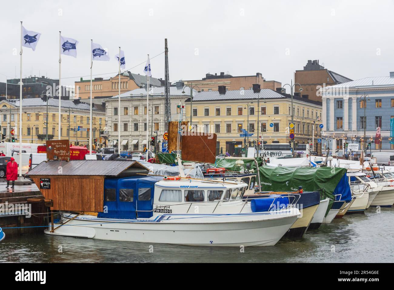 Motor boats at Baltic herring market in Helsinki Finland Stock Photo