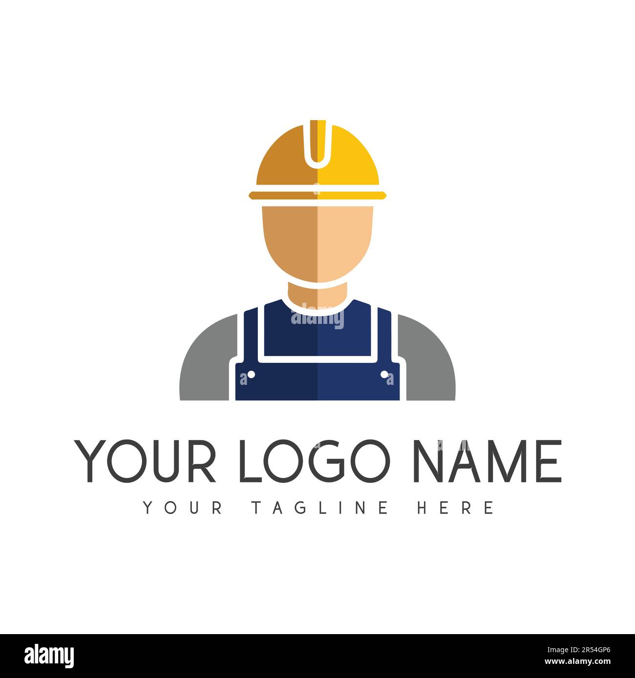 Builder man Construction Logo Design Safety Cap Worker Logotype Building Site Stock Vector Image