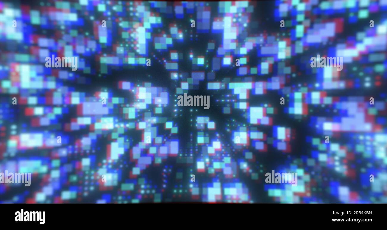 Abstract blue futuristic hi-tech energy particles dots and squares ...