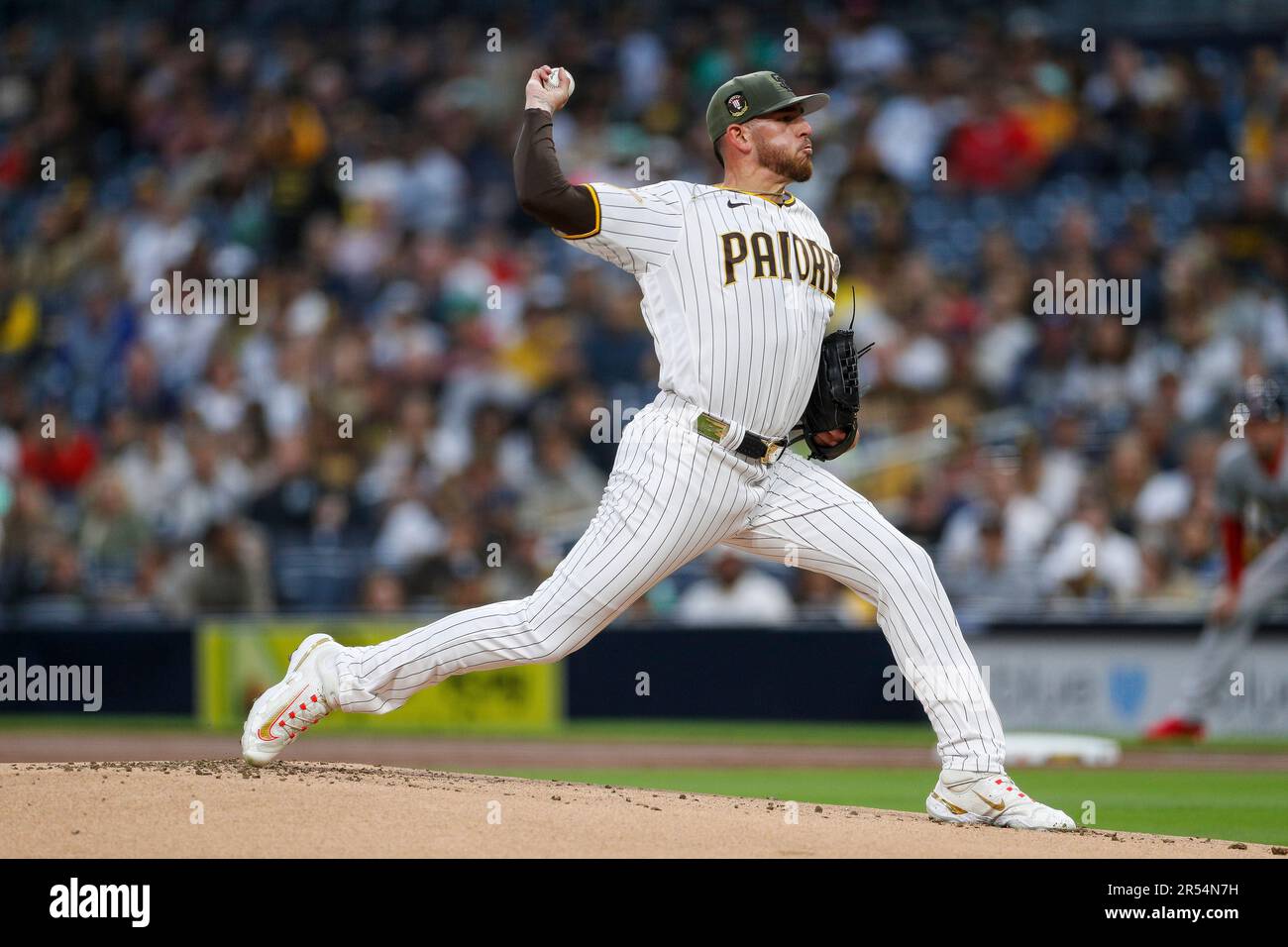 San Diego Padres starting pitcher Joe Musgrove throws to the plate