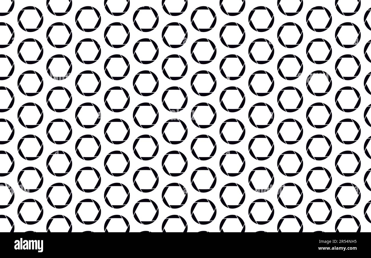 Black, beautiful, round camera diaphragm on white background, seamless texture. Pattern. Vector illustration. Stock Vector