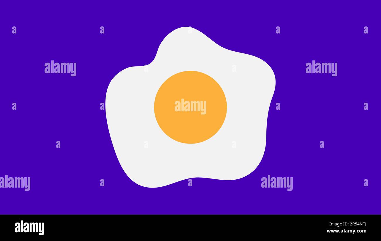 Fried egg isolated on blue background. Fried egg flat icon. Fried egg closeup. Stock Vector