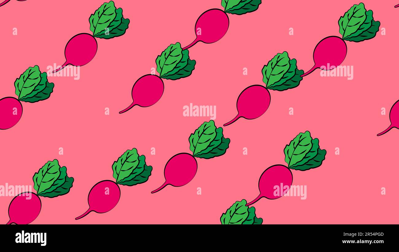 Radish vector seamless pattern. Hand drawn texture for kitchen wallpaper, textile, fabric, paper. Stock Vector