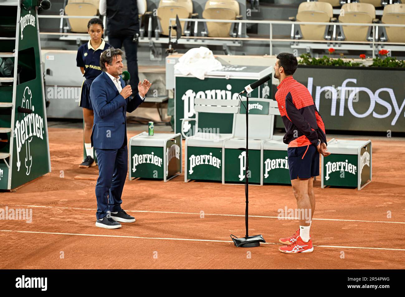 Paris, France. 31st May, 2023. Fabrice Santoro and Novak Djokovic