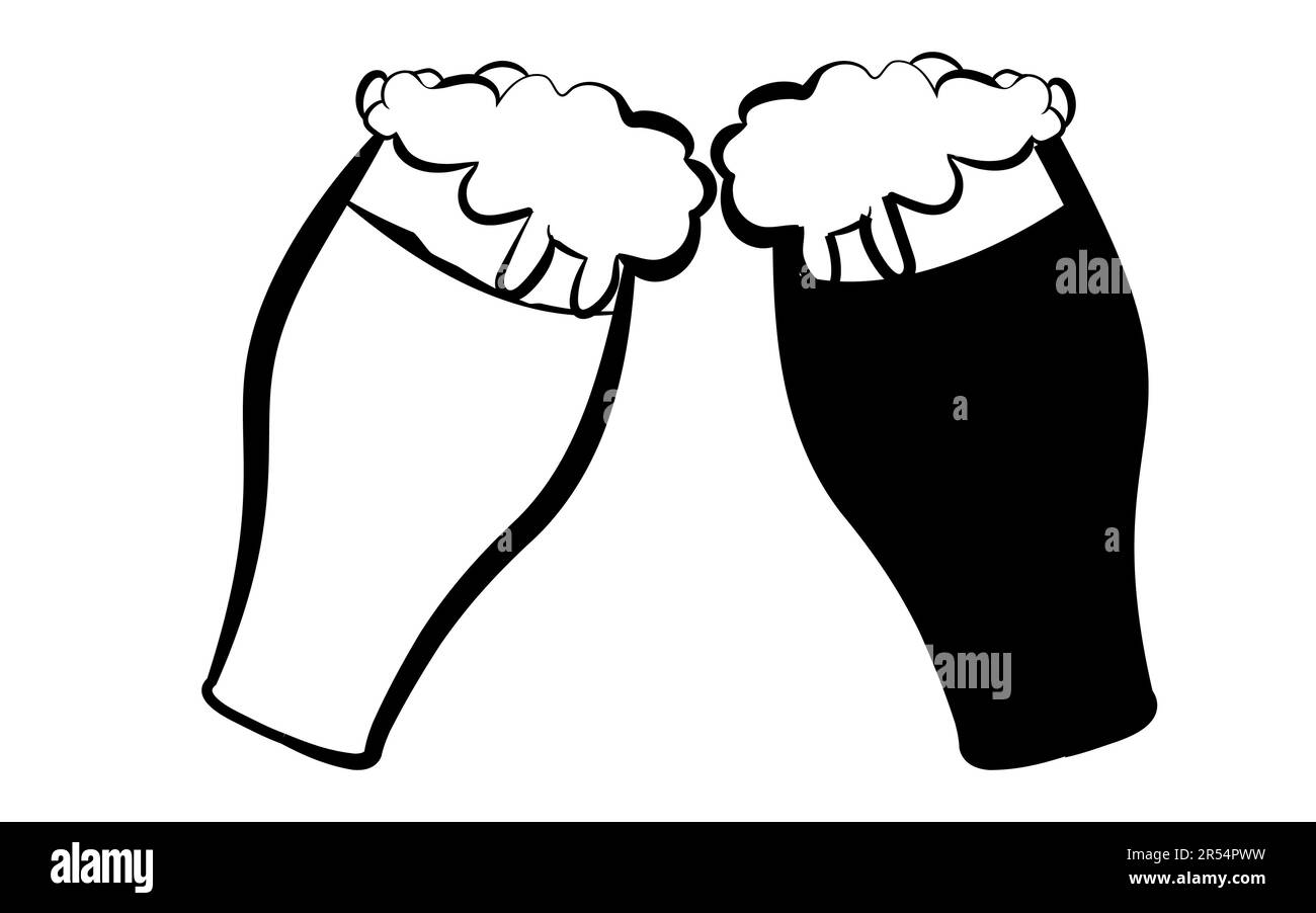 Two beer glasses with dark and light tasty, craft beer clink glasses on