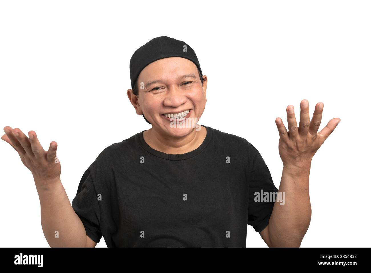 Portrait of an Asian man with a happy facial expression isolated over white background. Meme