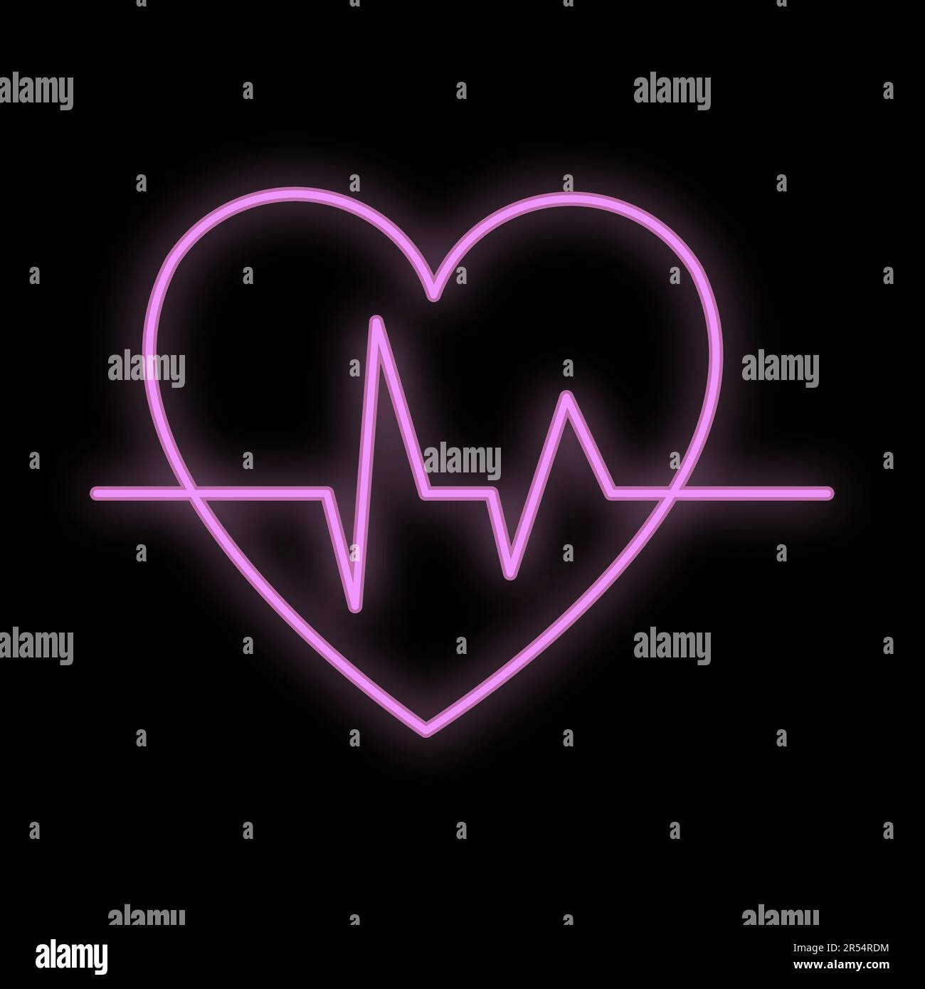 Bright luminous purple medical medical scientific digital neon sign for a pharmacy store or hospital laboratory. Beautiful shiny heart with a pulse on Stock Vector