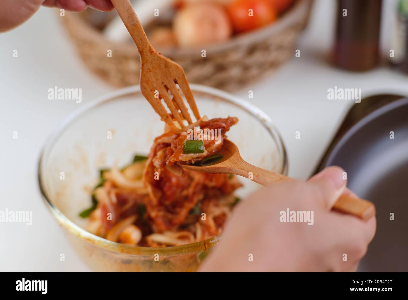 Stepbystep procedures to marinate pork for easy Korean cooking, add