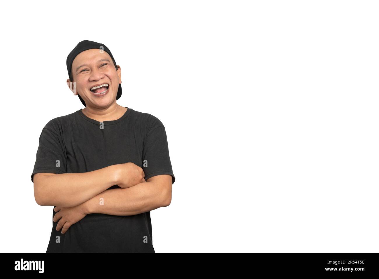 Portrait of an Asian man with a laughing facial expression isolated ...