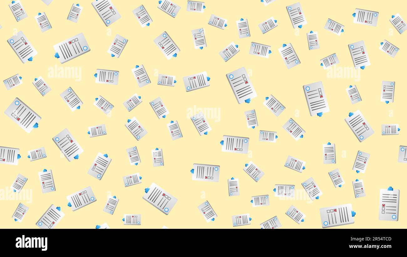 Endless seamless pattern of medical scientific medical objects paper records of medical records on a yellow background. Vector illustration. Stock Vector
