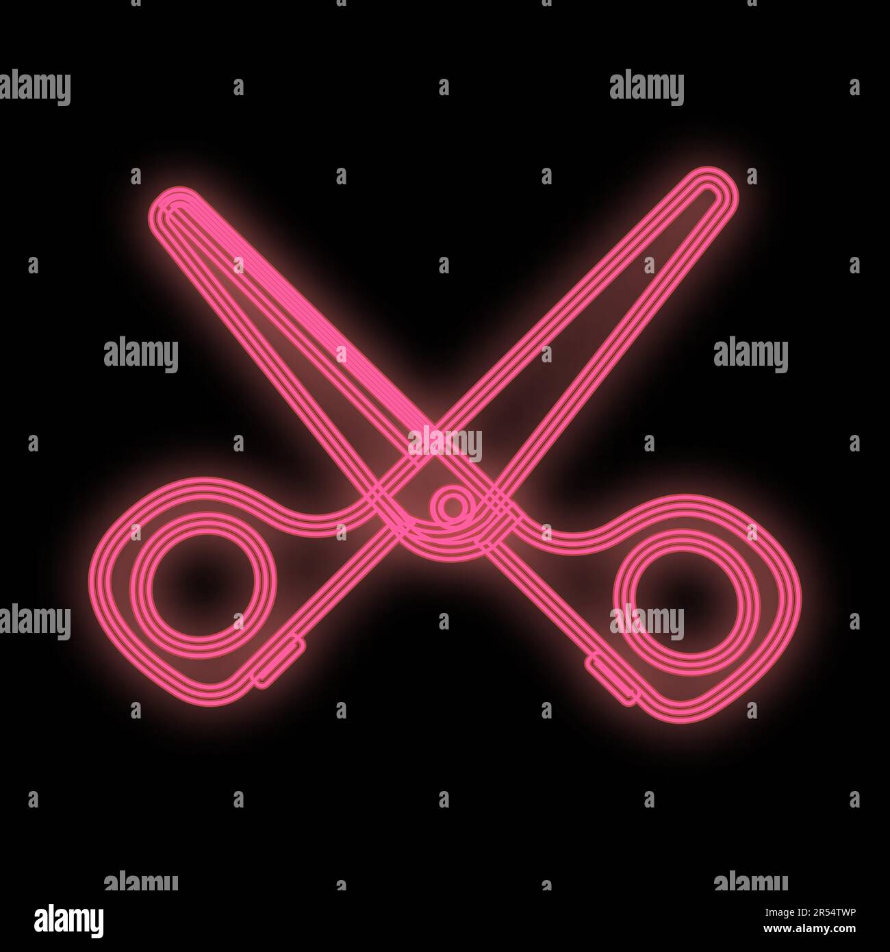 bright neon pink scissors on a black background. Glamorous tool for