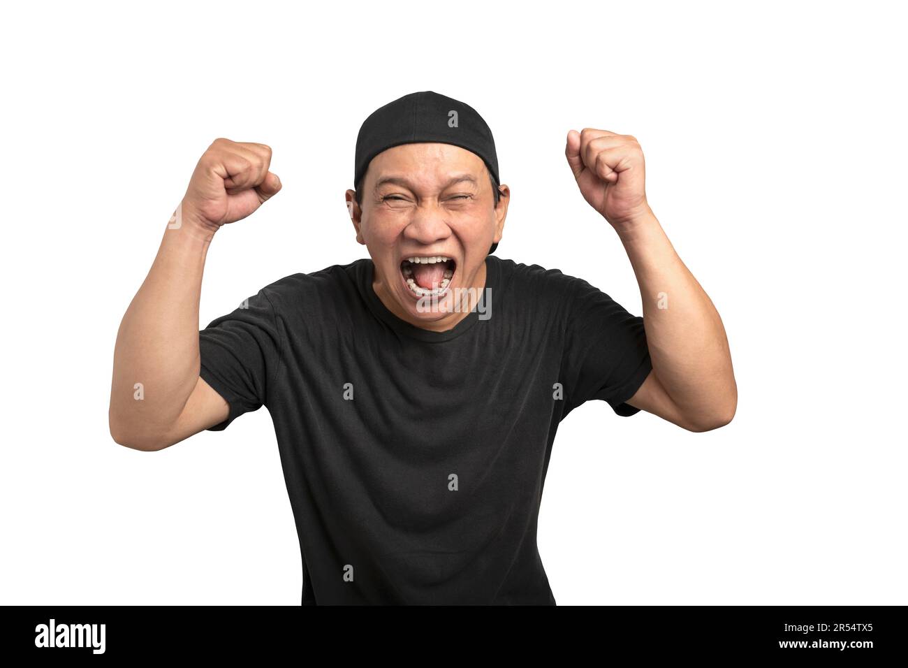 Portrait of an Asian man with an excited facial expression isolated ...