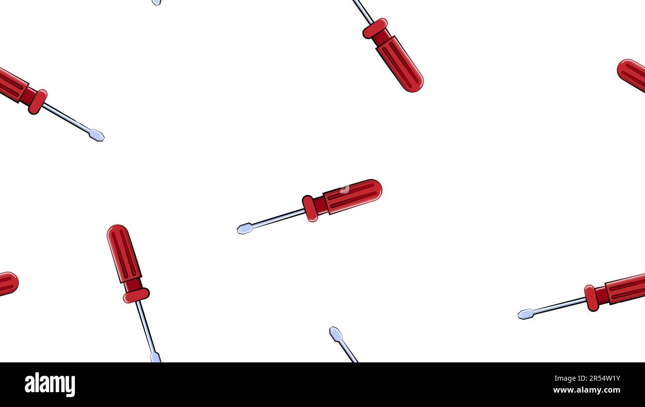 Texture, seamless abstract pattern of construction metal plastic red screwdrivers for repair, tool on white background. Vector illustration. Stock Vector