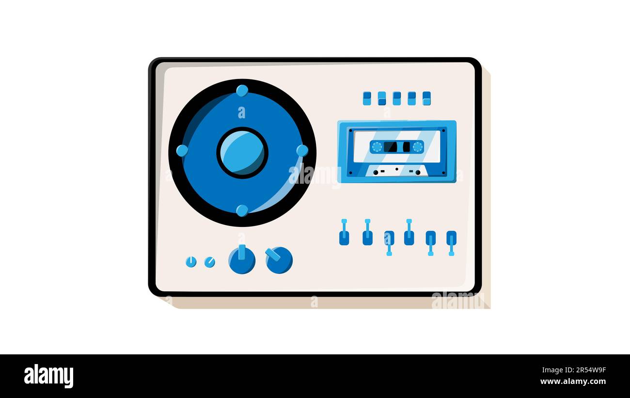Old isometry retro white vintage music cassette tape recorder with magnetic tape on reels and speakers from the 70s, 80s, 90s. Beautiful icon. Vector Stock Vector