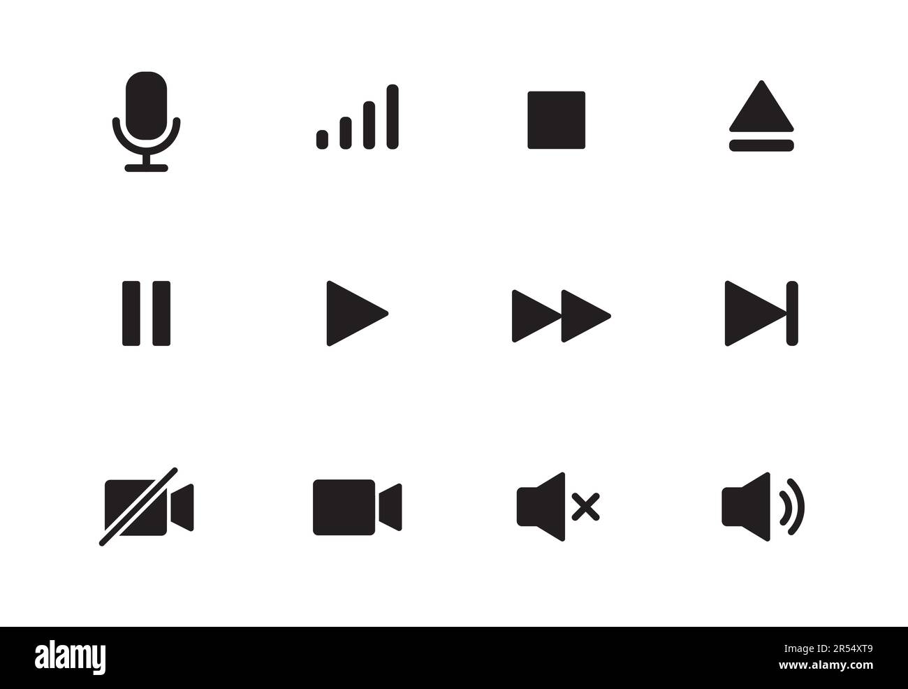 Audio, video, music player button icon. Sound control, play, pause button  solid icon set. Camera, media control, microphone interface pictogram.  Vector illustration Stock Vector Image & Art - Alamy