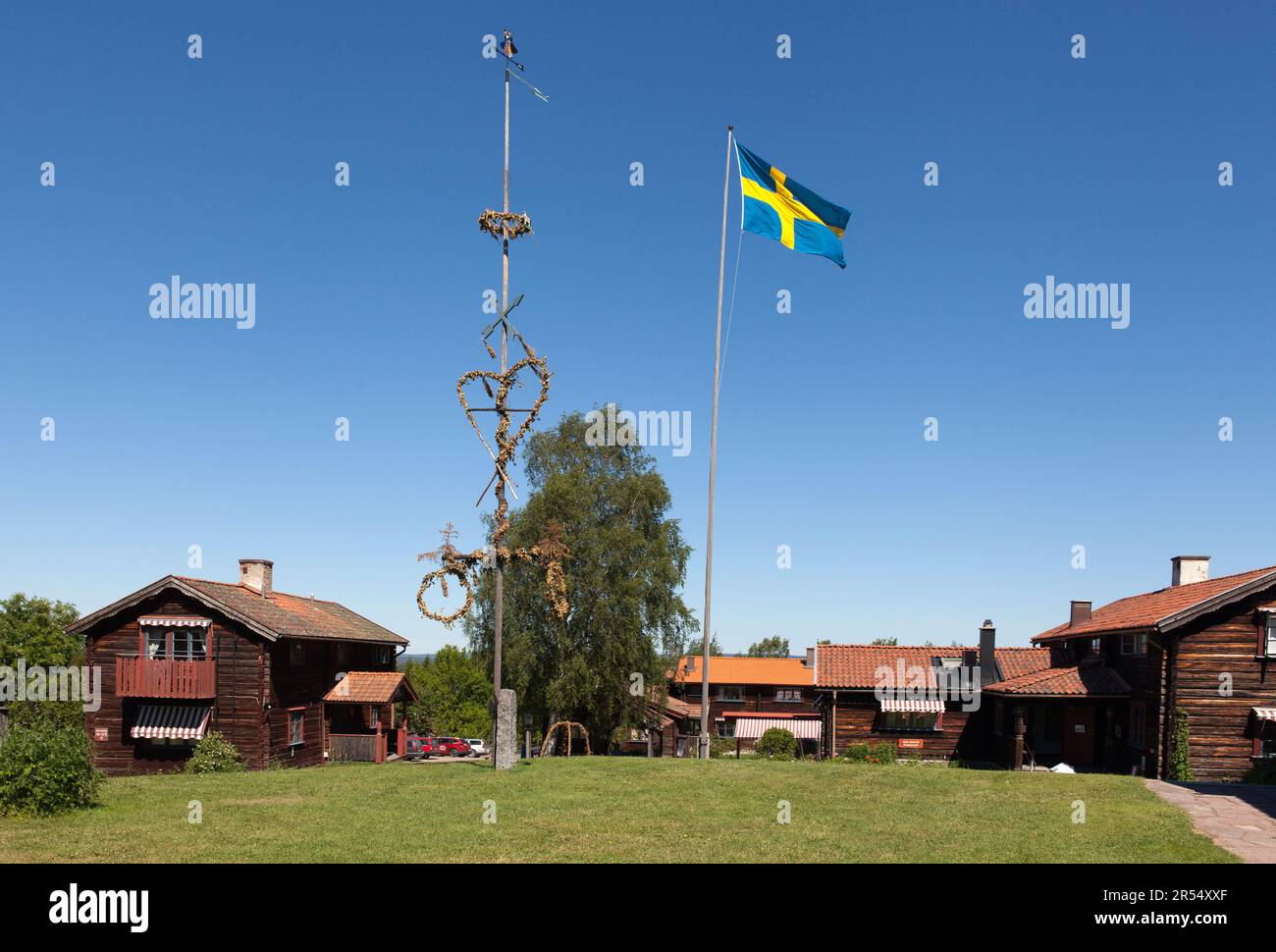 TÄLLBERG, DALARNA ON JULY 03, 2015. View of traditional buildings in a ...
