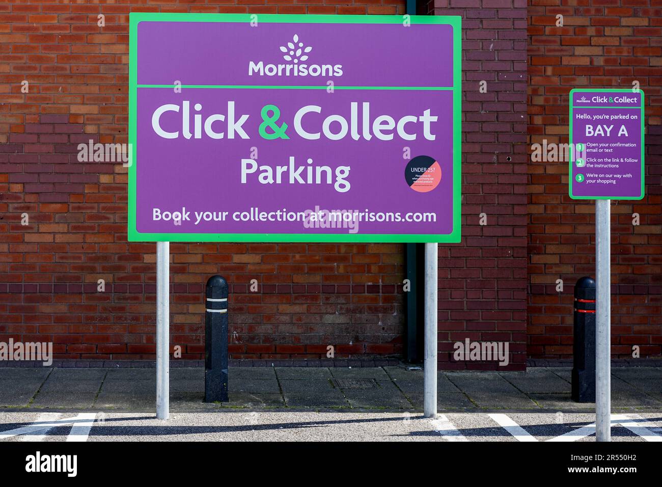 Morrisons supermarket's click and collect sign displayed in its car