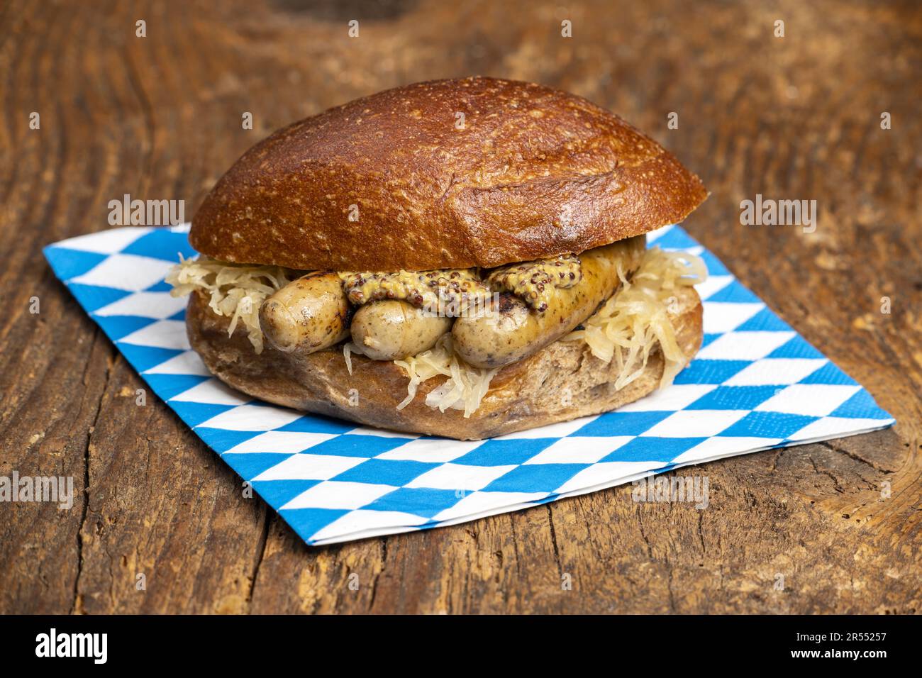 Grilled Nuremberg Bratwurst In A Bun Stock Photo