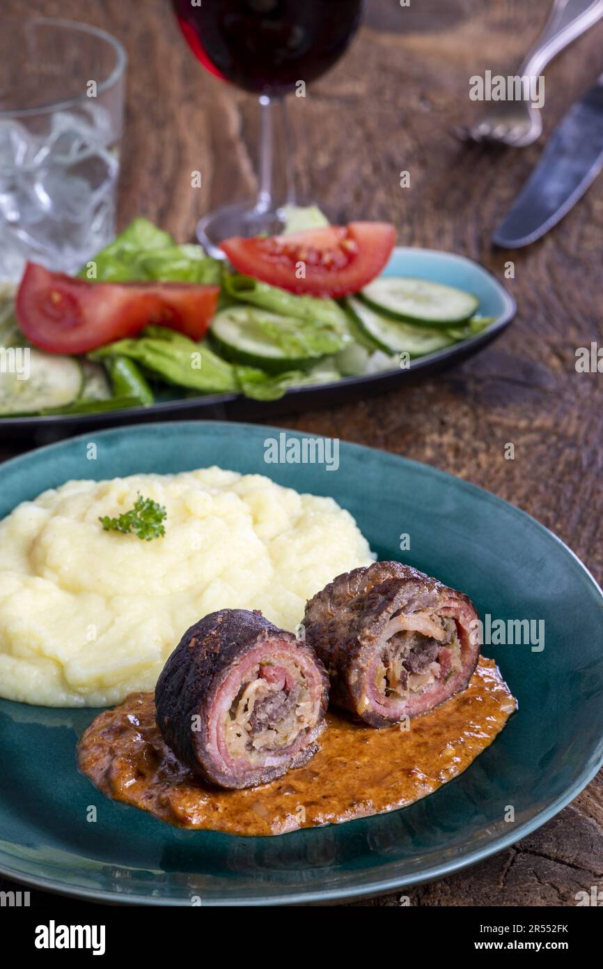 German Meat Roulade With Mashed Potatoes Stock Photo