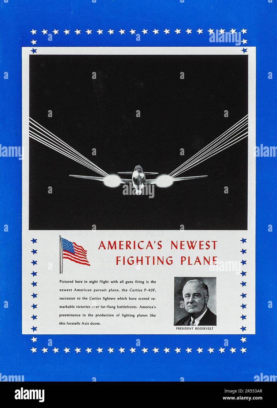 American World War II Propaganda (U.S. Government Printing Office, 1941) Informational Posters - 'America's Newest Fighting Plane' President Roosevelt before Congress Stock Photo