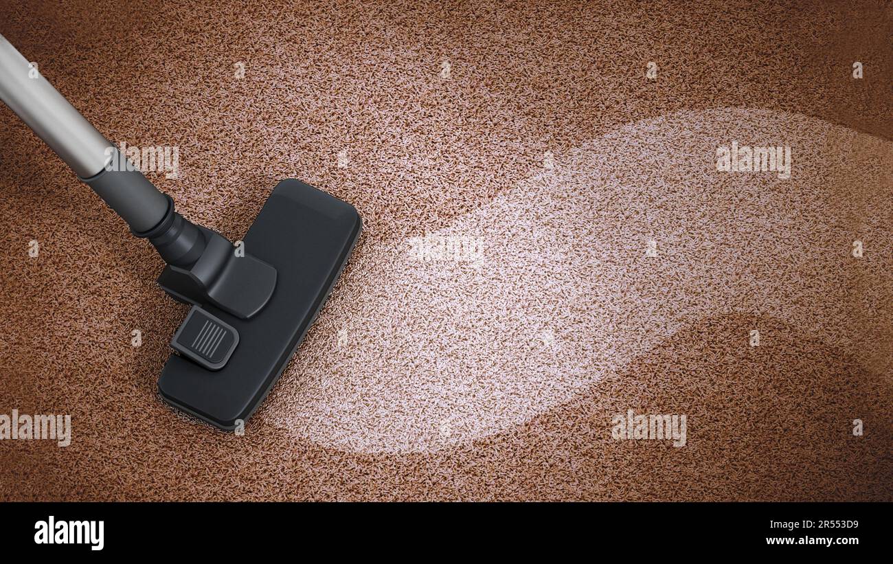 Vacuum cleaner cleaning dirty carpet. 3D illustration Stock Photo Alamy