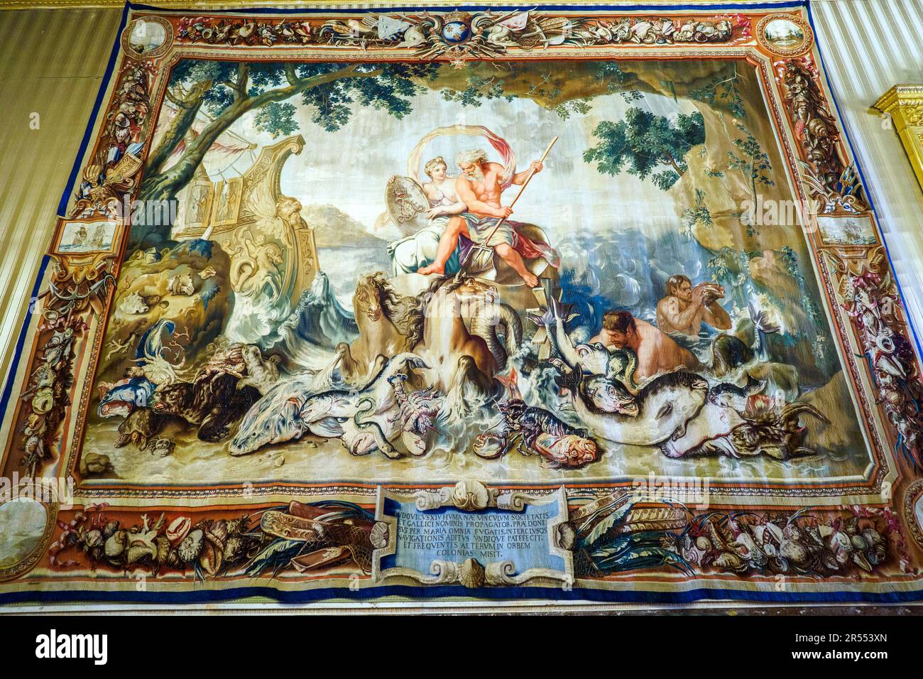 French tapestry from the Savoy period in the ambassador's Hall in the Royal Palace of Naples that In 1734 became the royal residence of the Bourbons - Naples, Italy Stock Photo