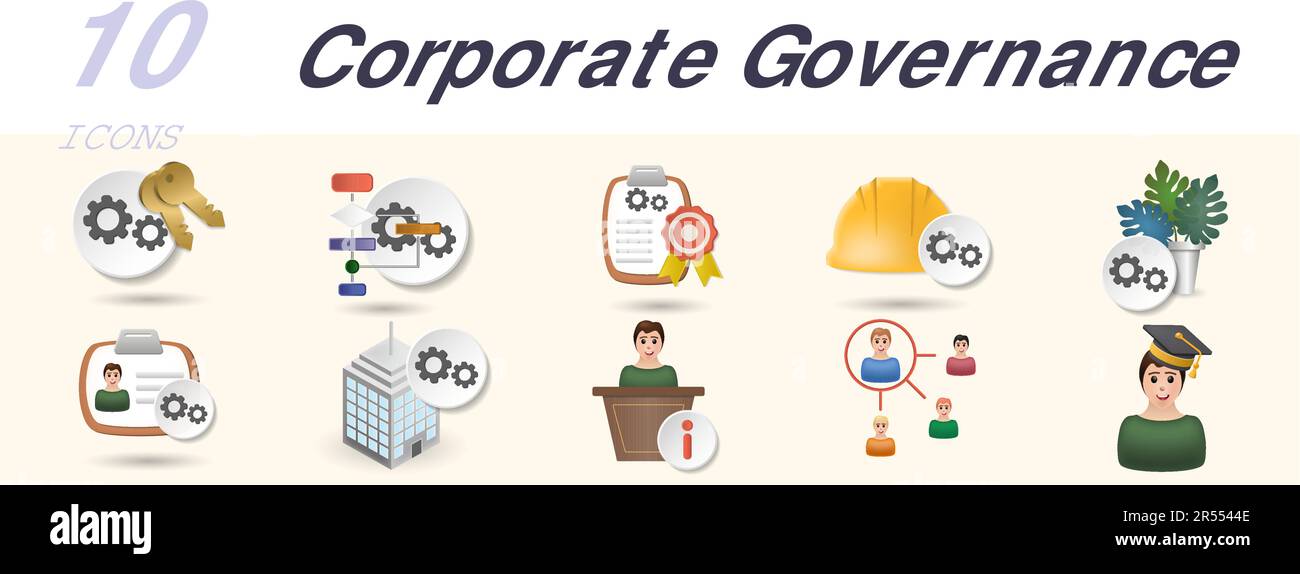 Corporate governance set. Creative icons key management, operation
