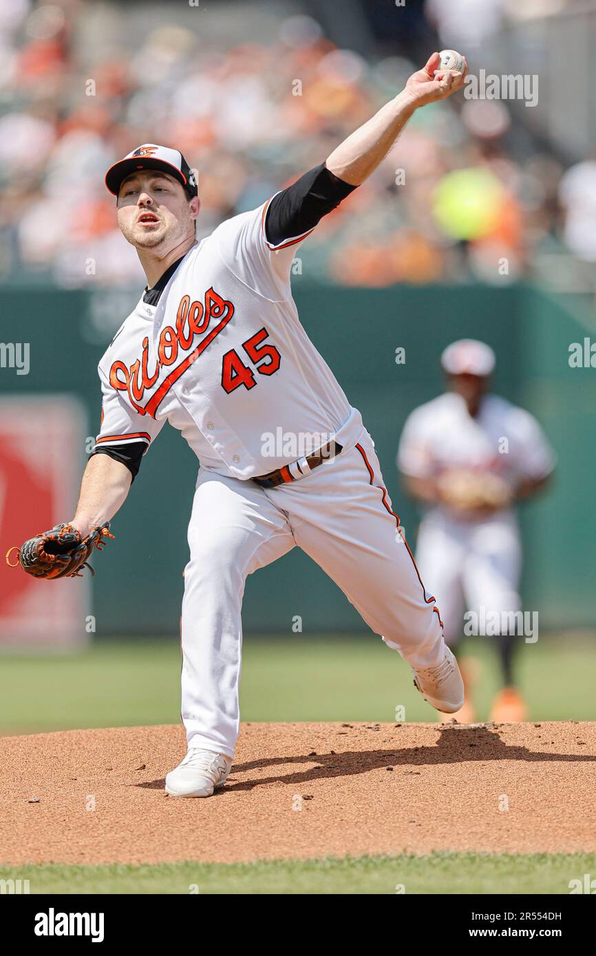 Baltimore, MD, USA; Baltimore Orioles starting pitcher Keegan Akin (45