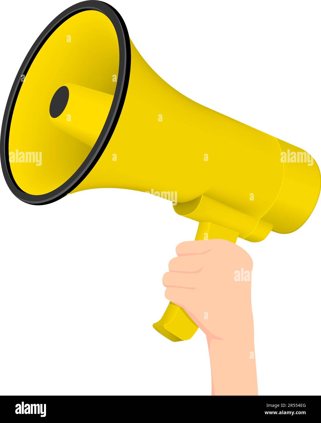 Megaphone ( yellow color ) with hand vector illustration Stock Vector