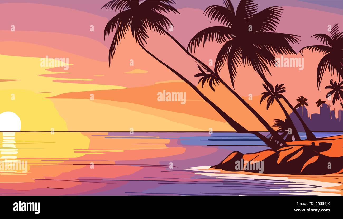 Tropical beach with palm trees and sea background Stock Vector Image ...