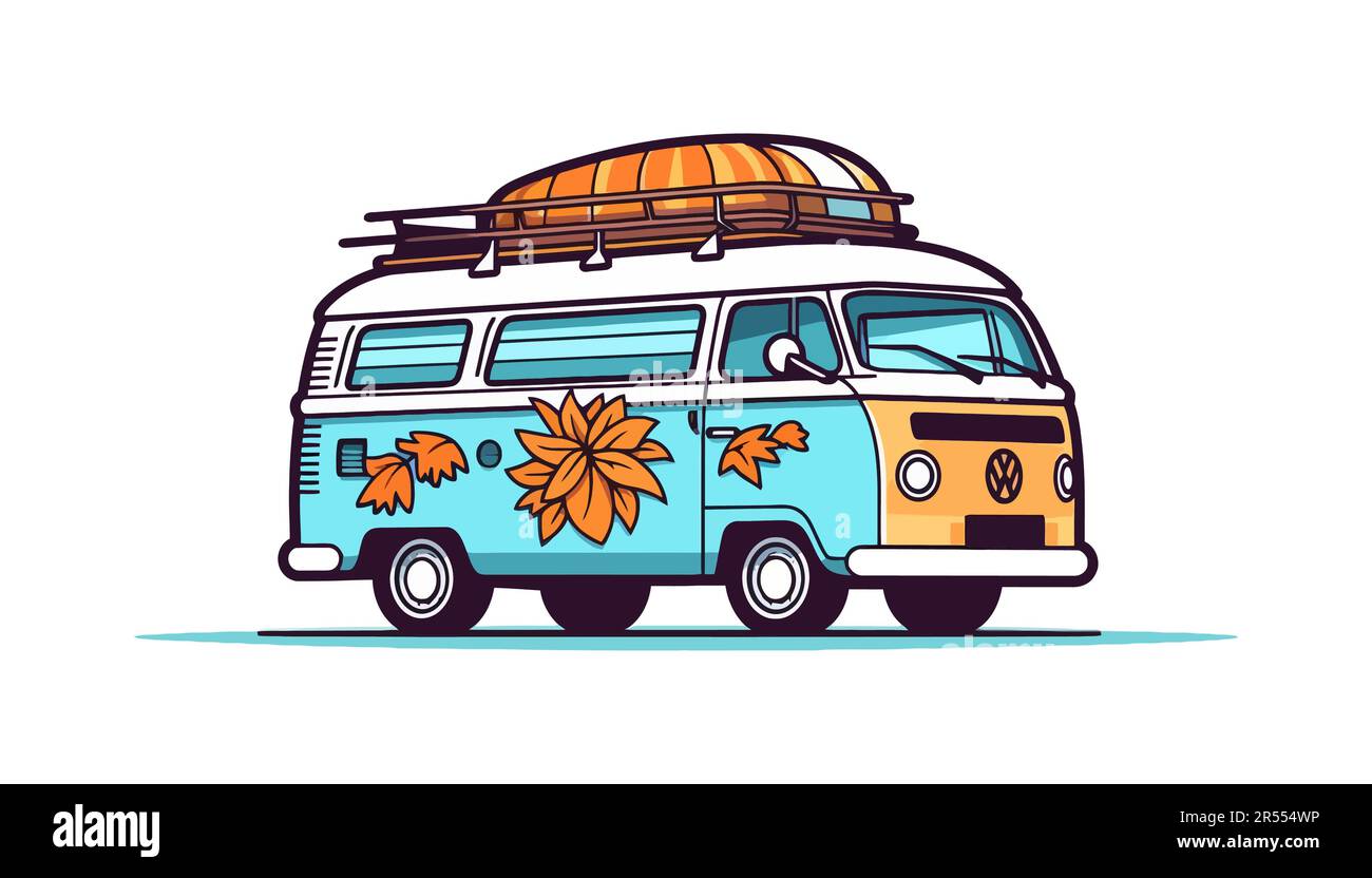 Hippie van icon. Bus emblem on white background. Vector illustration ...