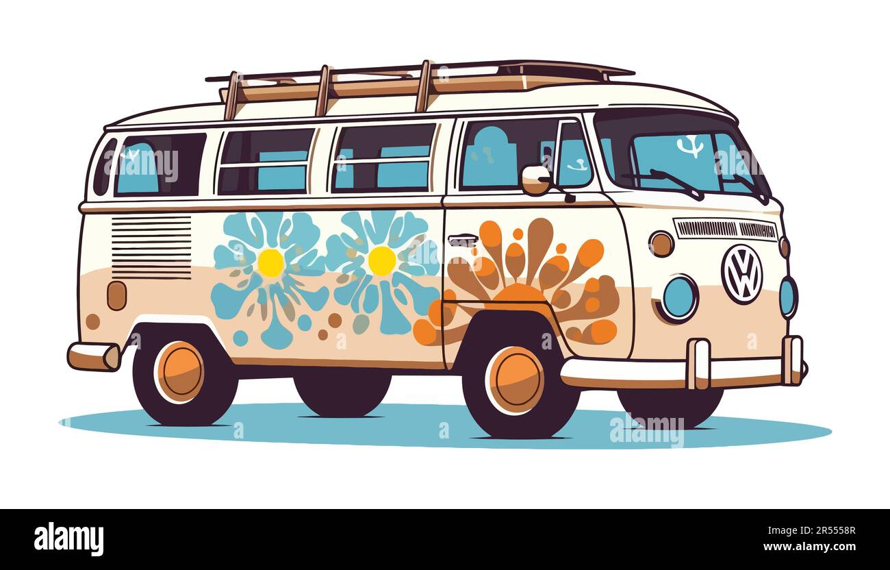 Hippie van icon. Bus emblem on white background. Vector illustration Stock  Vector Image & Art - Alamy