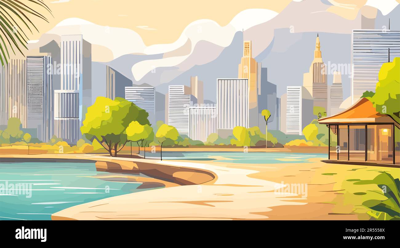 City park landscape with lake urban background Stock Vector Image & Art ...