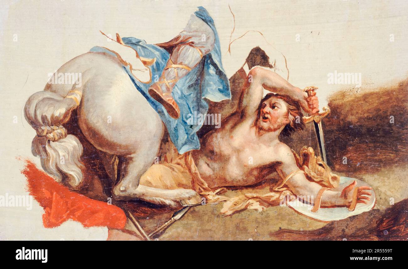Paul Baudry, Study of horse and fallen rider, after Le Brun, painting before 1886 Stock Photo