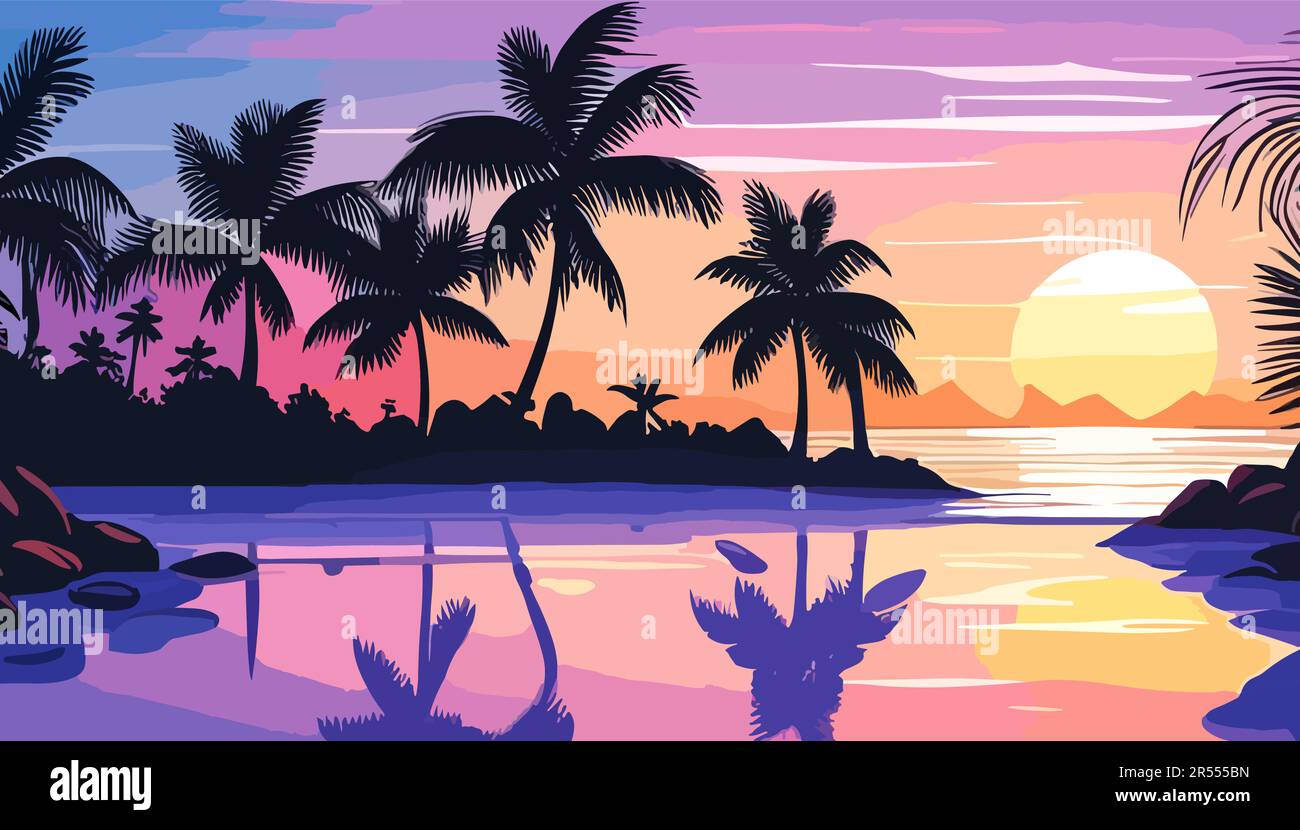 Tropical beach with palm trees and sea background Stock Vector Image ...