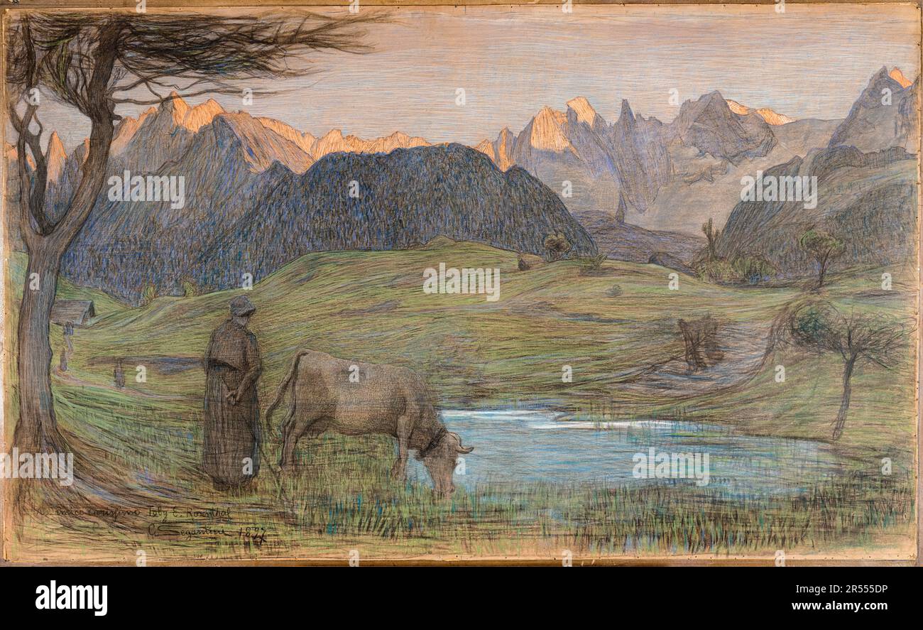 Giovanni Segantini, Study for ‘La Vita’, landscape drawing 1897 Stock Photo