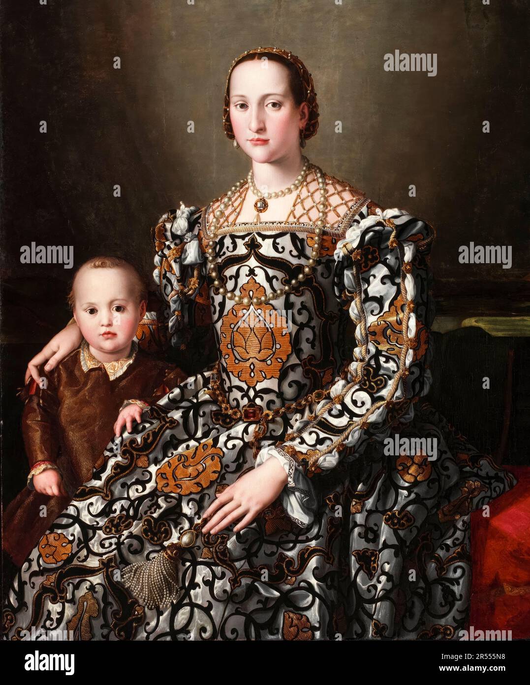 Eleonora of Toledo and Her Son Giovanni de' Medici, portrait painting by Agnolo Bronzino, 1545-1550 Stock Photo