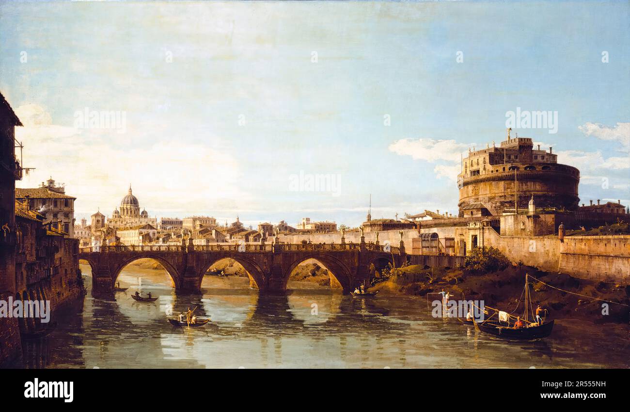 View of the Tiber in Rome with the Castel Sant'Angelo, landscape ...