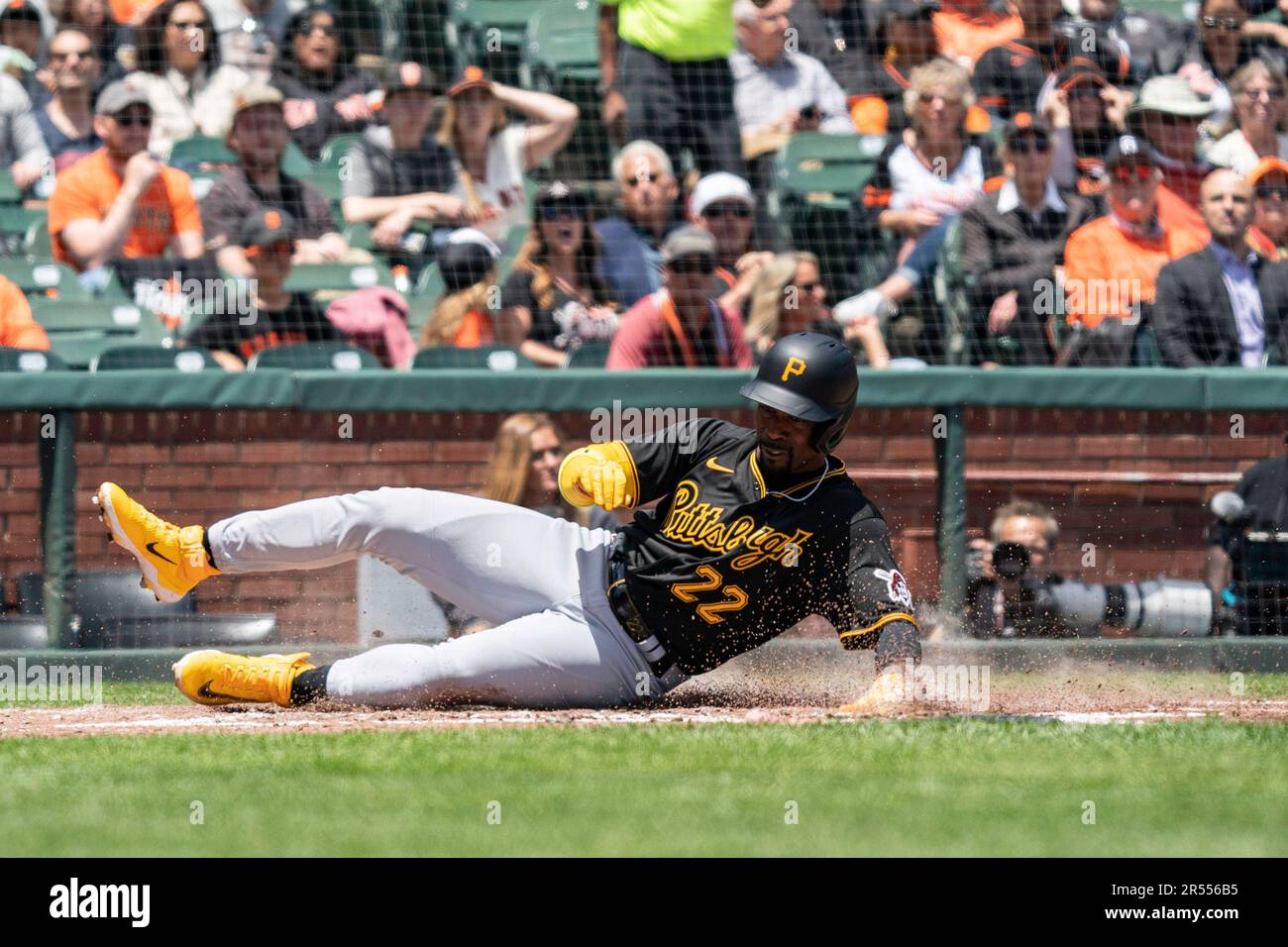 Pittsburgh Pirates designated hitter Andrew McCutchen (22) slides into
