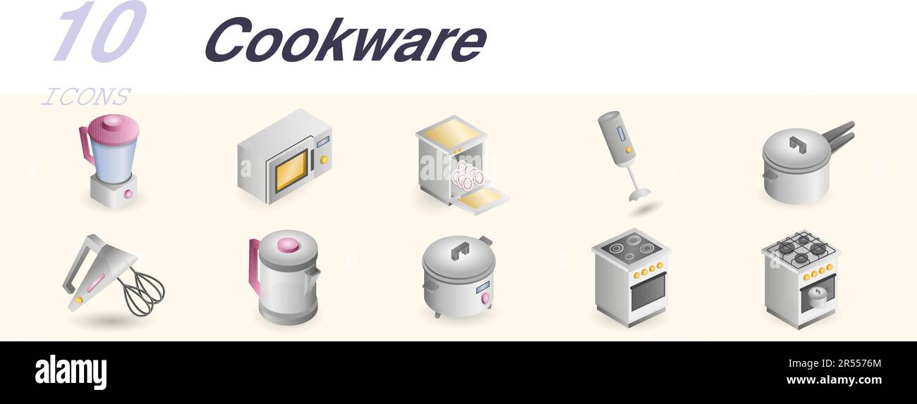 Cookware set. Creative icons: food processor, microwave, dishwasher ...