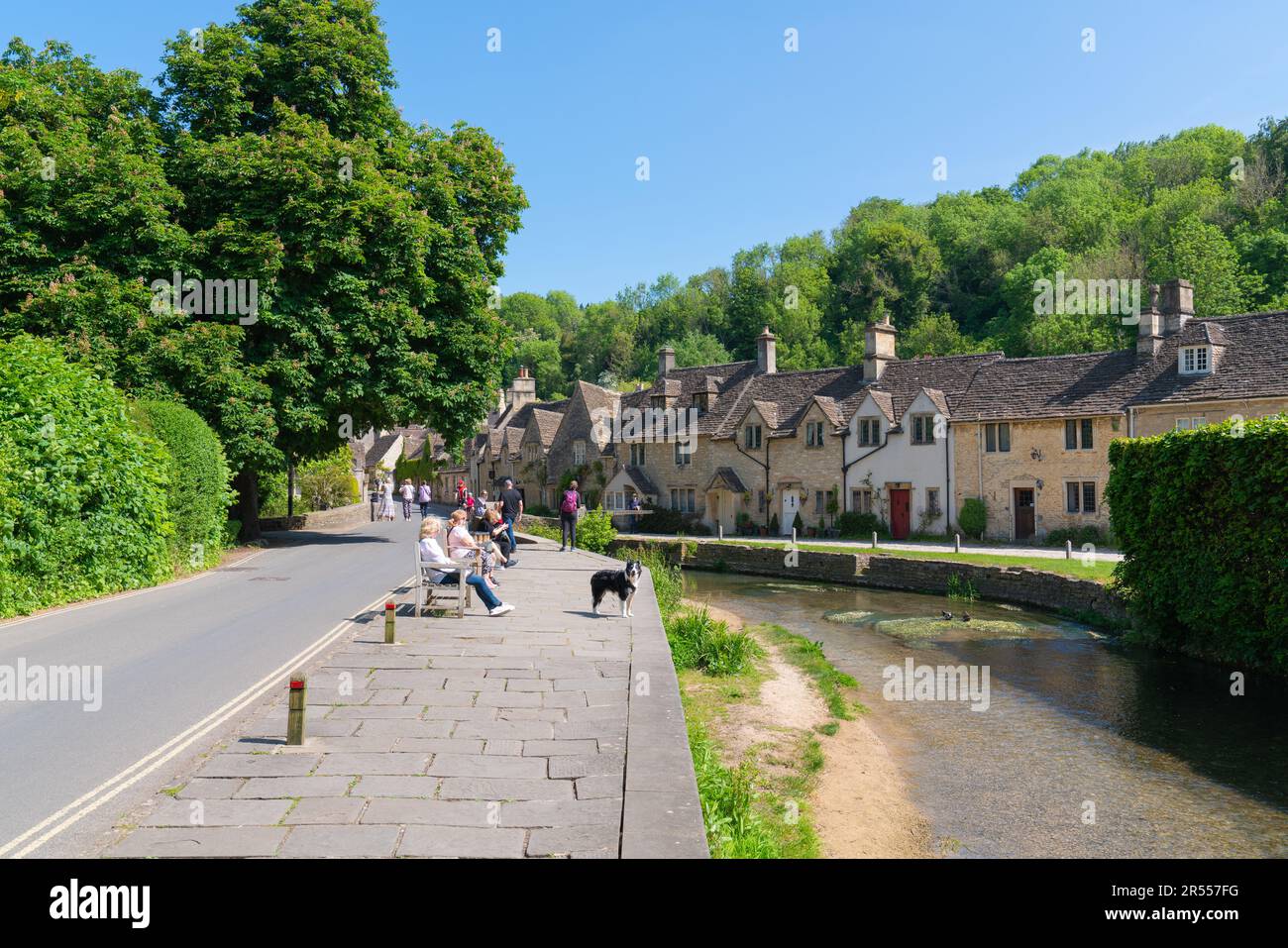 By Brook stream Castle Combe Wiltshire beautiful village England UK near Chippenham Stock Photo