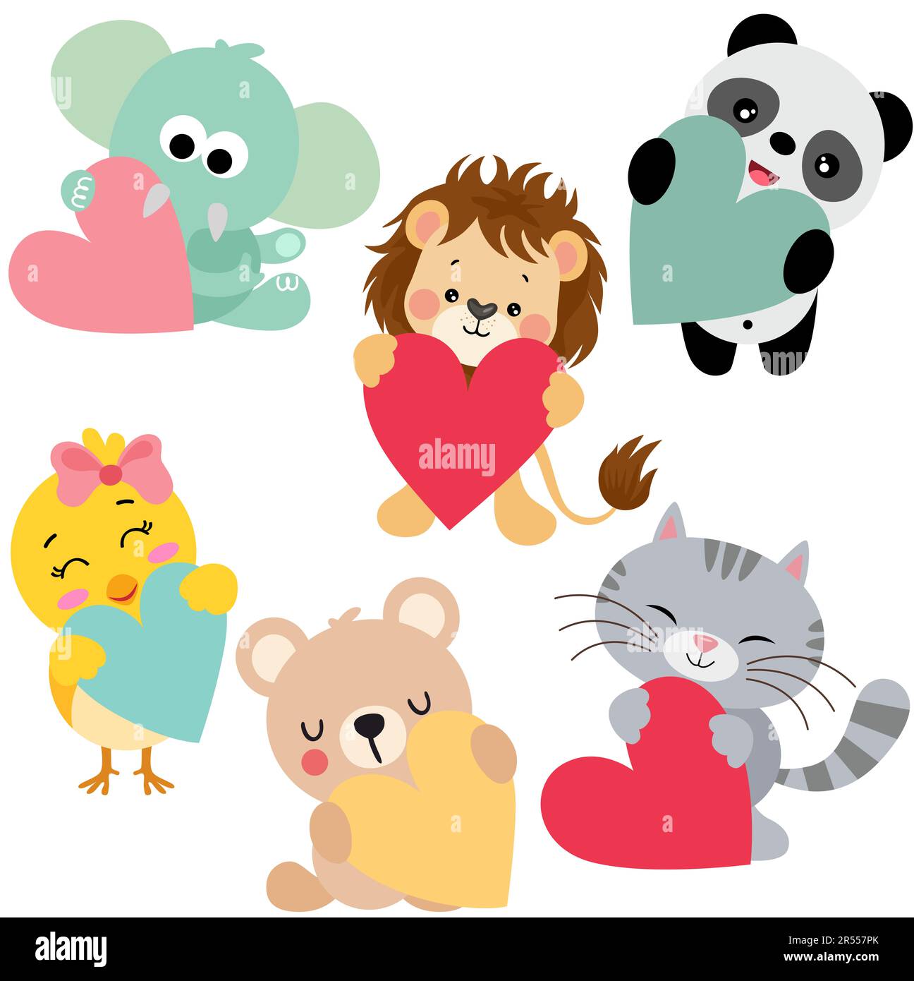 Set of cute valentine animals Stock Photo - Alamy