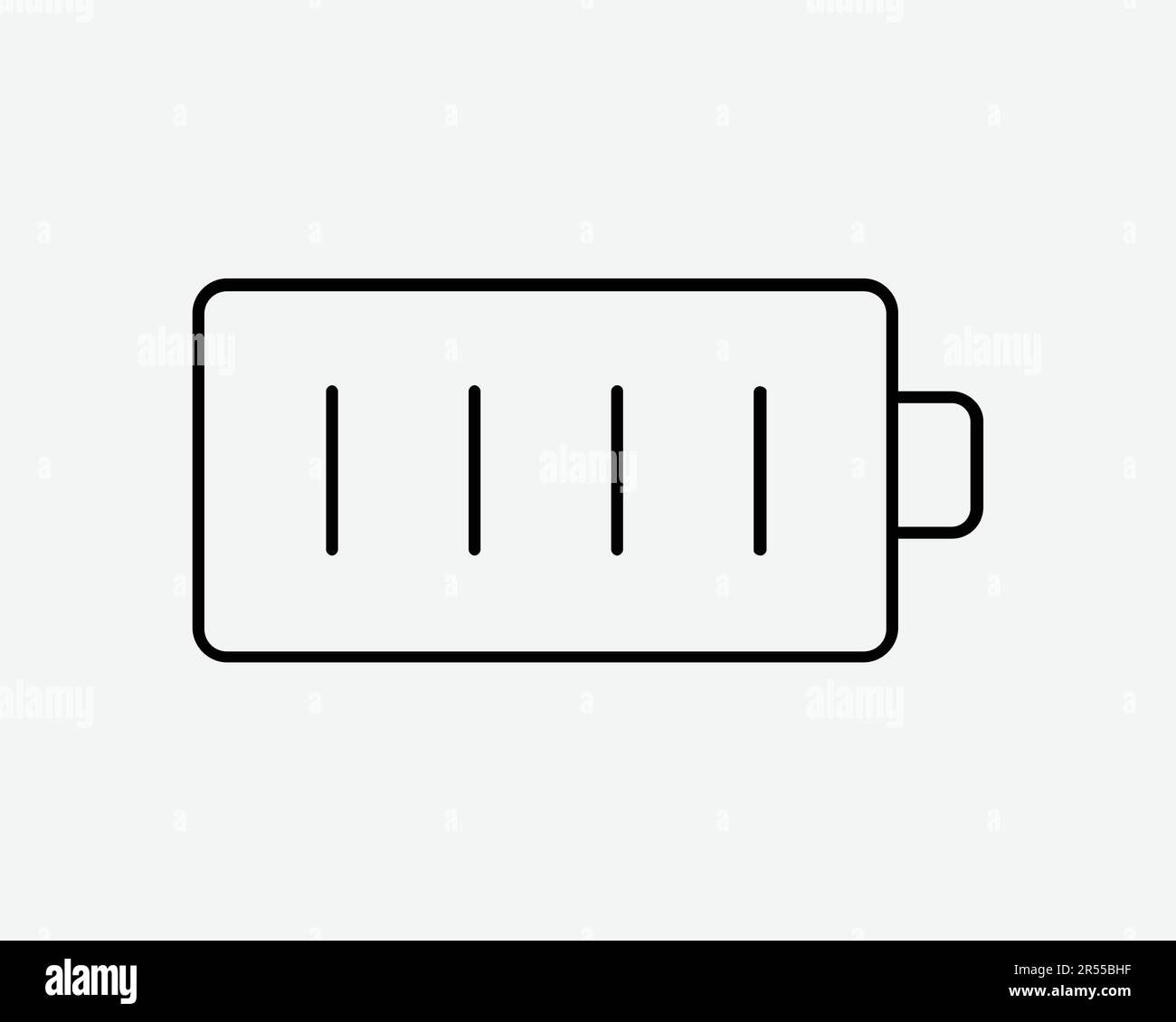 Battery Line Icon. Charge Power Energy Level Full Fully Charged Electric Electrical Sign Symbol Black Artwork Graphic Illustration Clipart EPS Vector Stock Vector