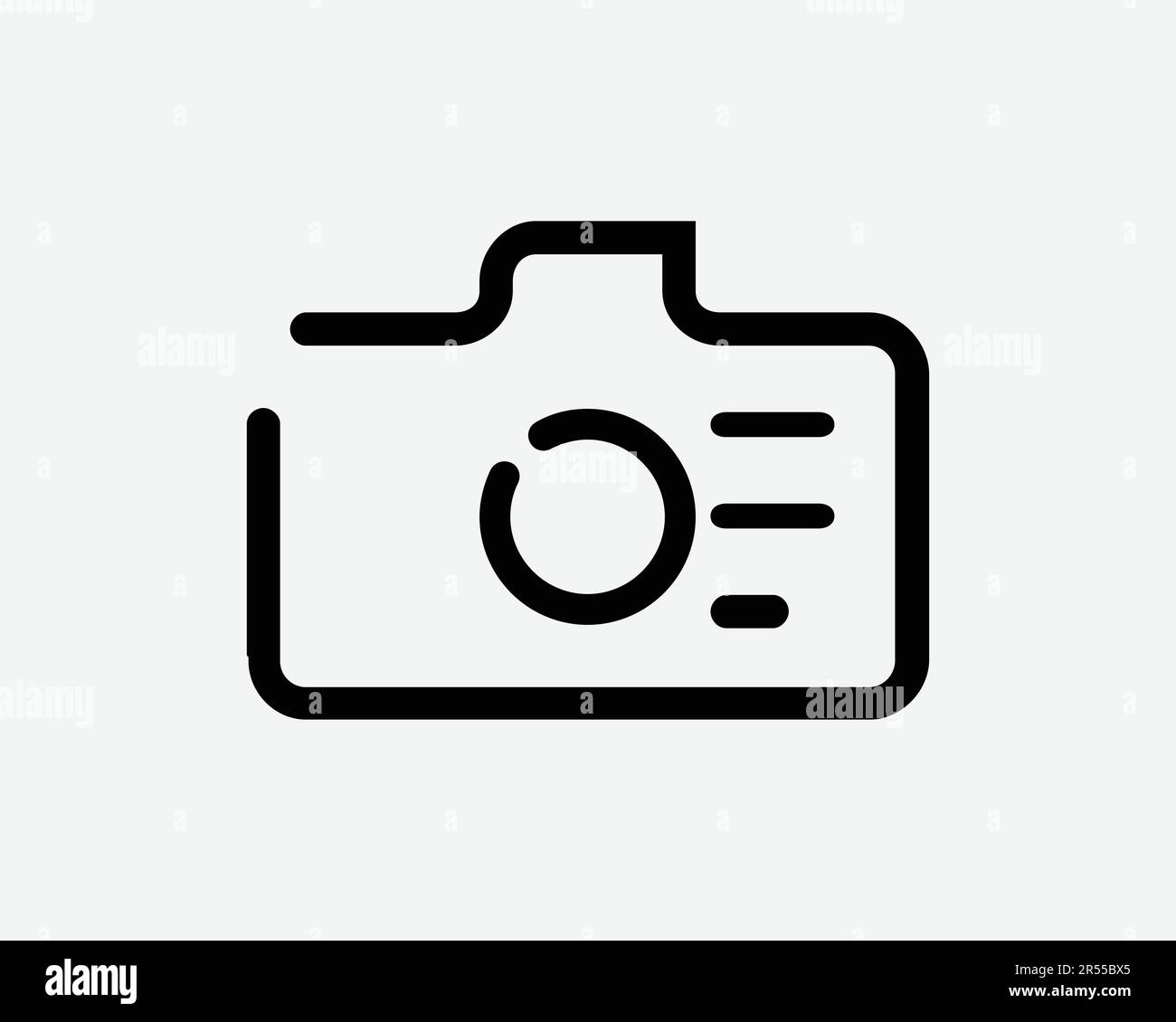 Camera Line Icon. Photo Photography Gallery Picture Pics Image Capture Flash Film Sign Symbol Black Artwork Graphic Illustration Clipart EPS Vector Stock Vector