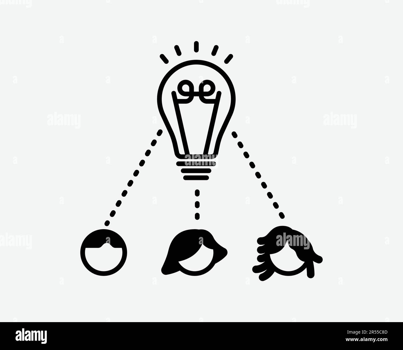 Brainstorm Icon. Group Team Teamwork Idea Think Creative Collaboration Light Bulb Sign Symbol Black Artwork Graphic Illustration Clipart EPS Vector Stock Vector