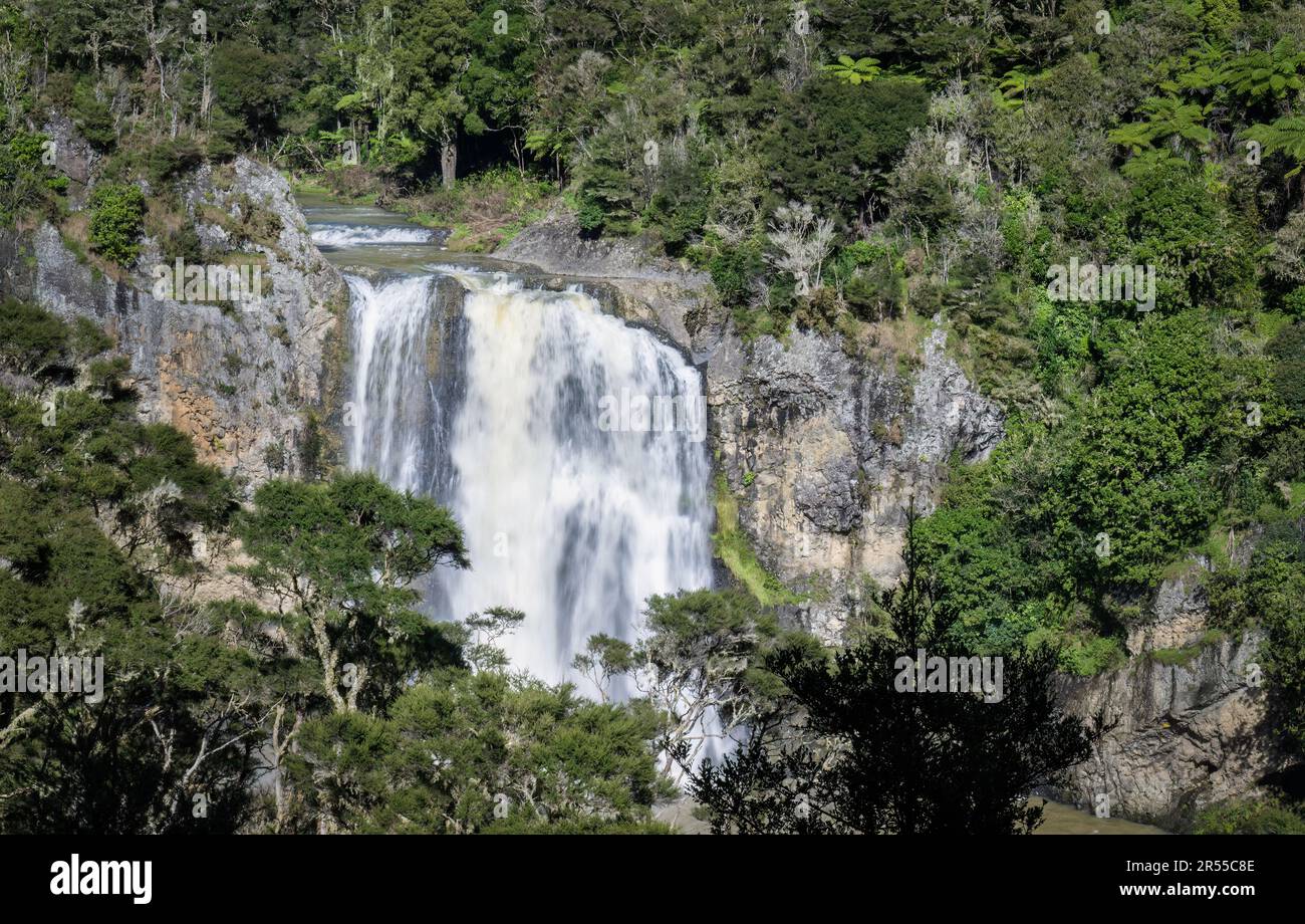 The Hunua Falls are on the Wairoa River in the Auckland Region of New Zealand. Stock Photo